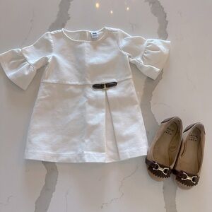 Janie and Jack White Dress with Horsebit detail and matching shoes